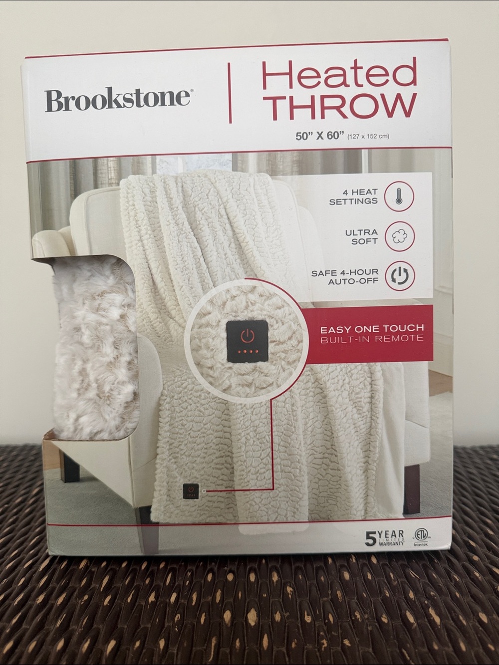 Brookstone Plush Heated Throw Blanket - Cream